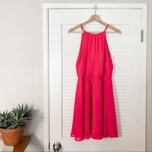 Bright Pink High-Neck Dress